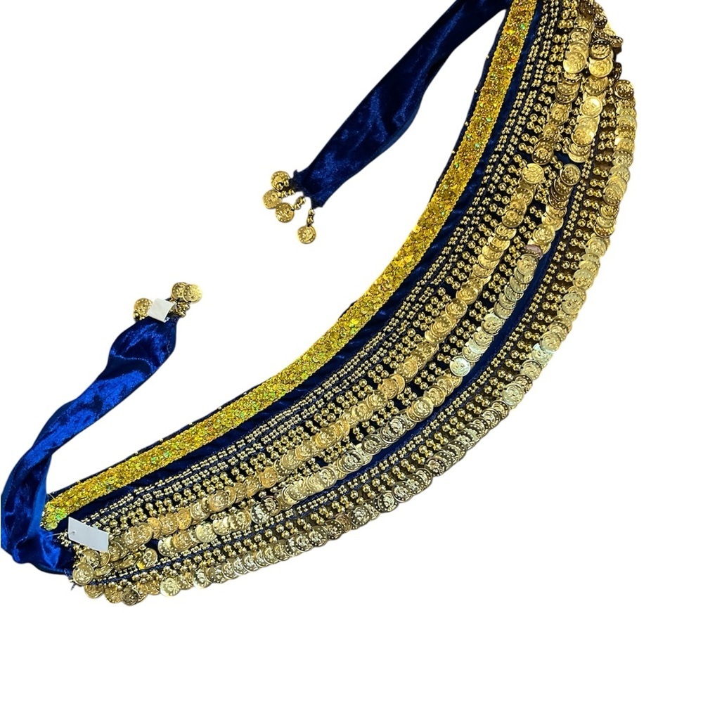 Blue and Gold Coin Belly Dance Hip Scarf NWT - Picture 2 of 3